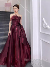 Ball Gown Strapless Burgundy Organza Semi Formal Prom Dresses Evening Dress